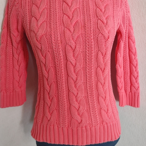 Lands' End Chunky Bright Pink Turtleneck Cable Knit Sweater - Picture 4 of 7
